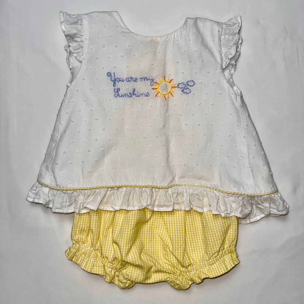 Seaux Smocked Sunshine Bloomer Set 9M EUC